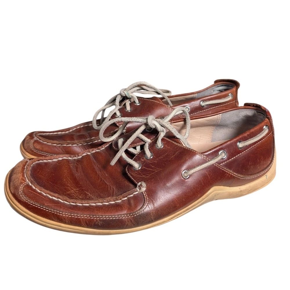 Cole‎ Haan Mens Brown Leather Boat Shoes C03542 Moc Toe Loafers Size 10.5 M